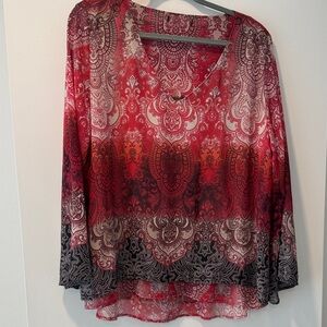 Elegant Red and Black Paisley Women's Blouse - XL